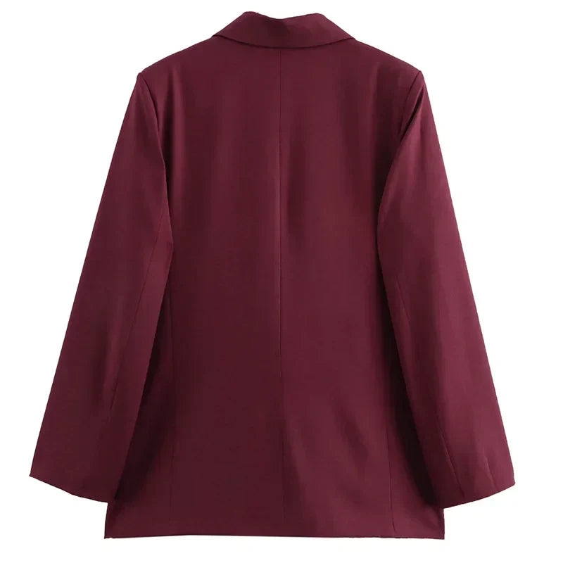 Women's Suit Burgundy Size M Polyester Tailored Blazer and Trouser Set-6