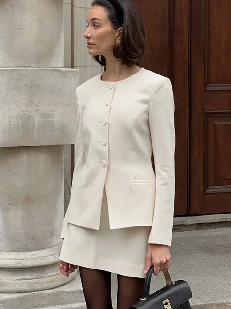 Women's Blazer and Mini Skirt Set Black Size M Polyester-3