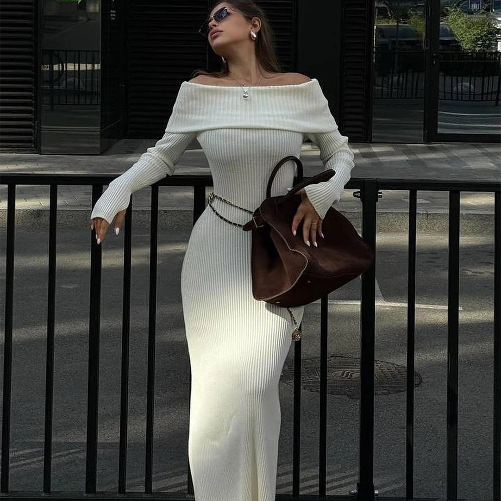 Jasmijn Women's Maxi Dress | Zachte Gebreide Stof, Off-Shoulder Design 1