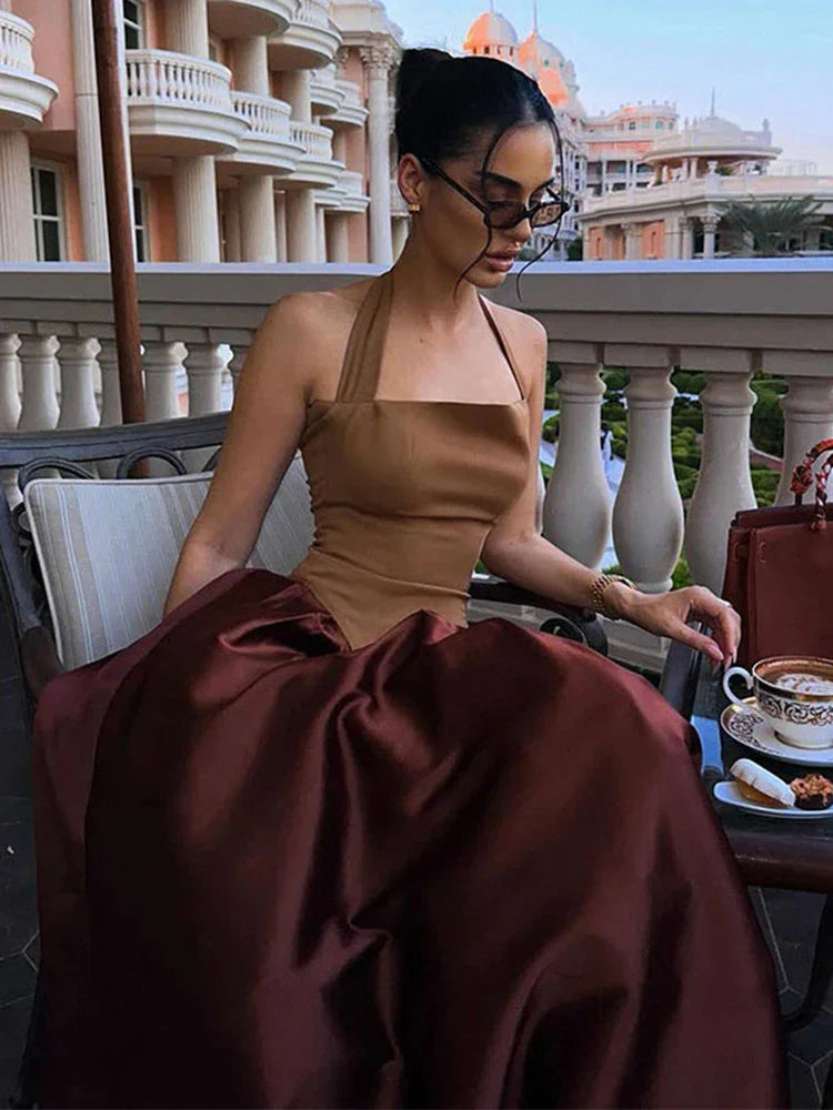Elegant Black Halter Neck Dress for Women - Vintage Patchwork Summer Wedding Guest Cocktail Dress-3