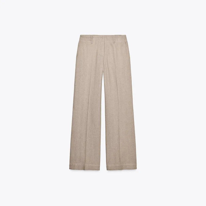 Vrouwen Casual Set - Katoen-Linnenmix met Zakken, Trendy Cropped Top en Rechte Broek 7