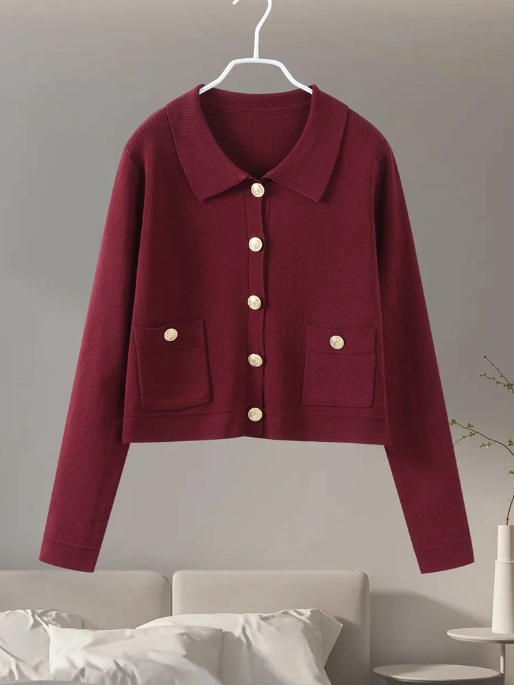 Vrouwen Gebreid Set - A-Lijn Mini Rok met Enkele Knopen, Casual Trendy 1