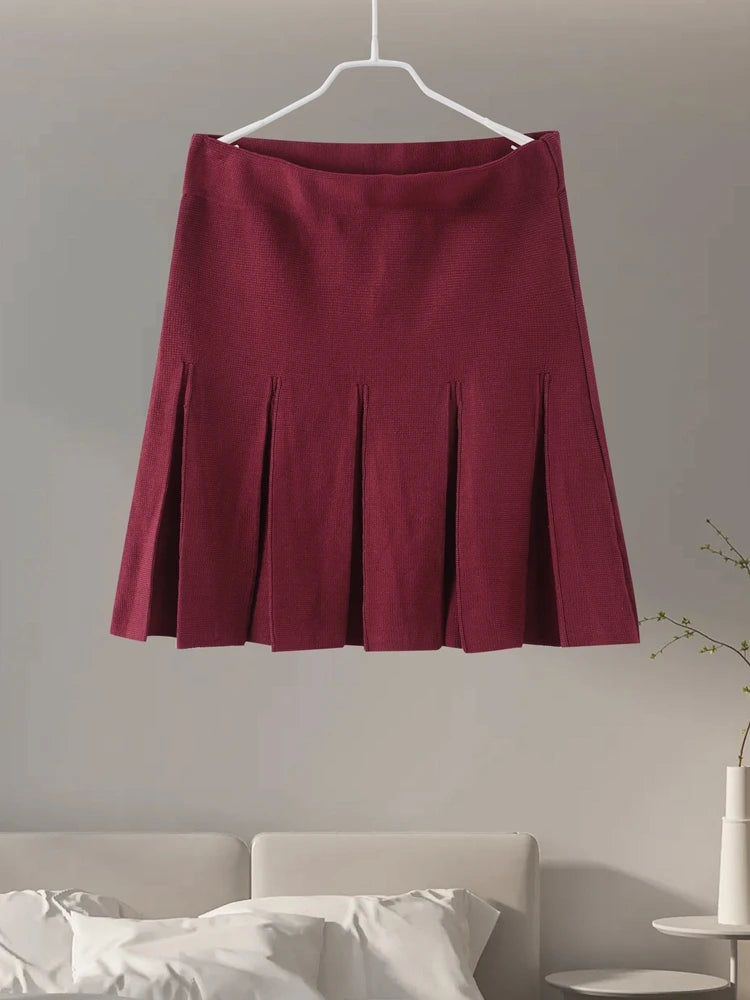 Vrouwen Gebreid Set - A-Lijn Mini Rok met Enkele Knopen, Casual Trendy 3