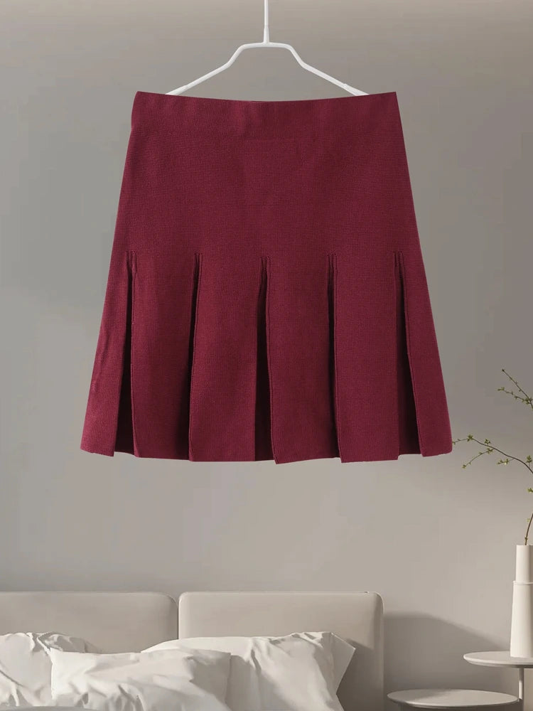 Vrouwen Gebreid Set - A-Lijn Mini Rok met Enkele Knopen, Casual Trendy 4