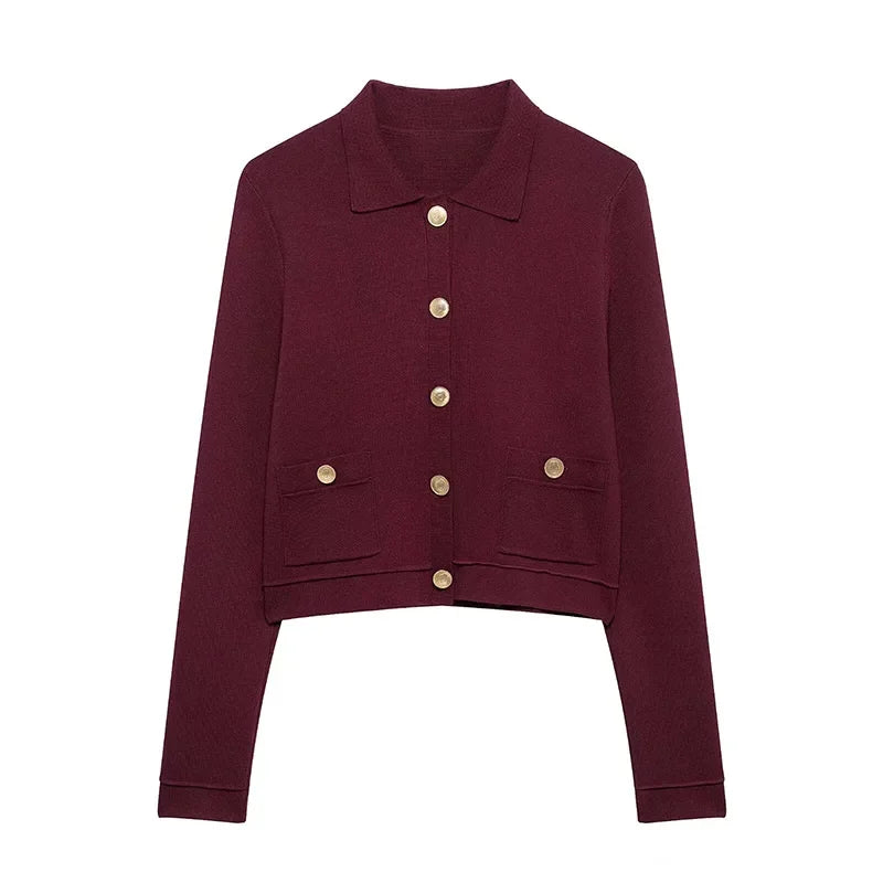 Vrouwen Gebreid Set - A-Lijn Mini Rok met Enkele Knopen, Casual Trendy 7