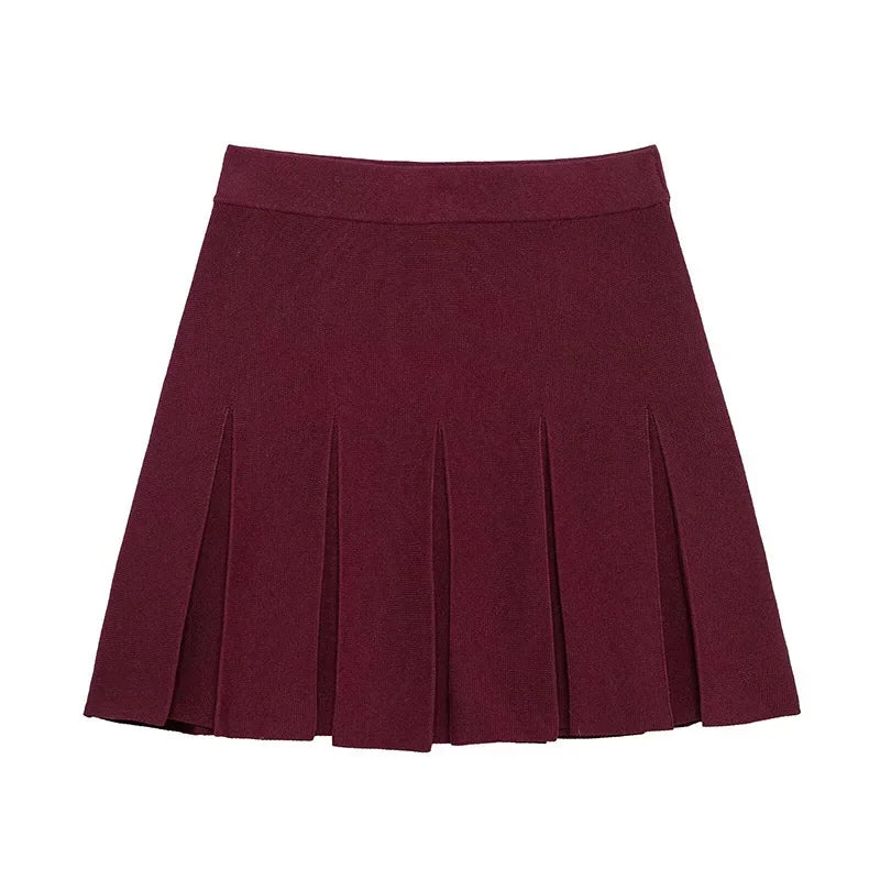 Vrouwen Gebreid Set - A-Lijn Mini Rok met Enkele Knopen, Casual Trendy 8