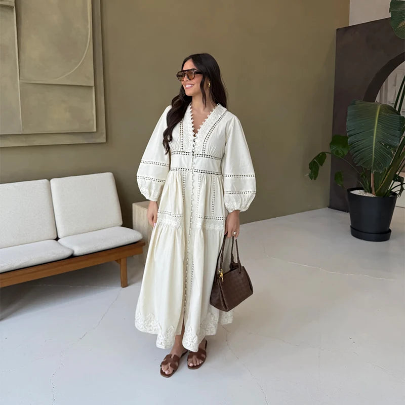 Vrouwen Maxi Jurk - Luchtig Bloemenontwerp, V-hals, Ideaal Voor Zomer 6