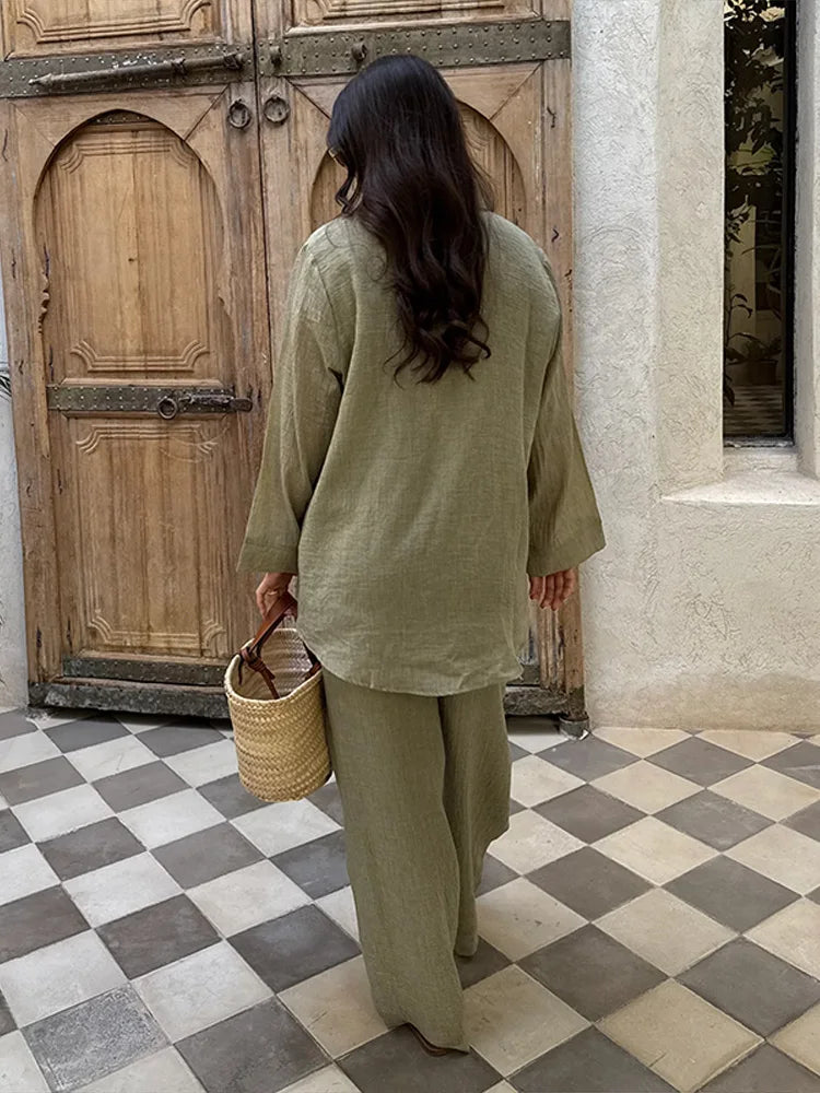 Vrouwen Oversized Top en Broek Set – Zachte V-hals, Trendy Lente Outfit 2