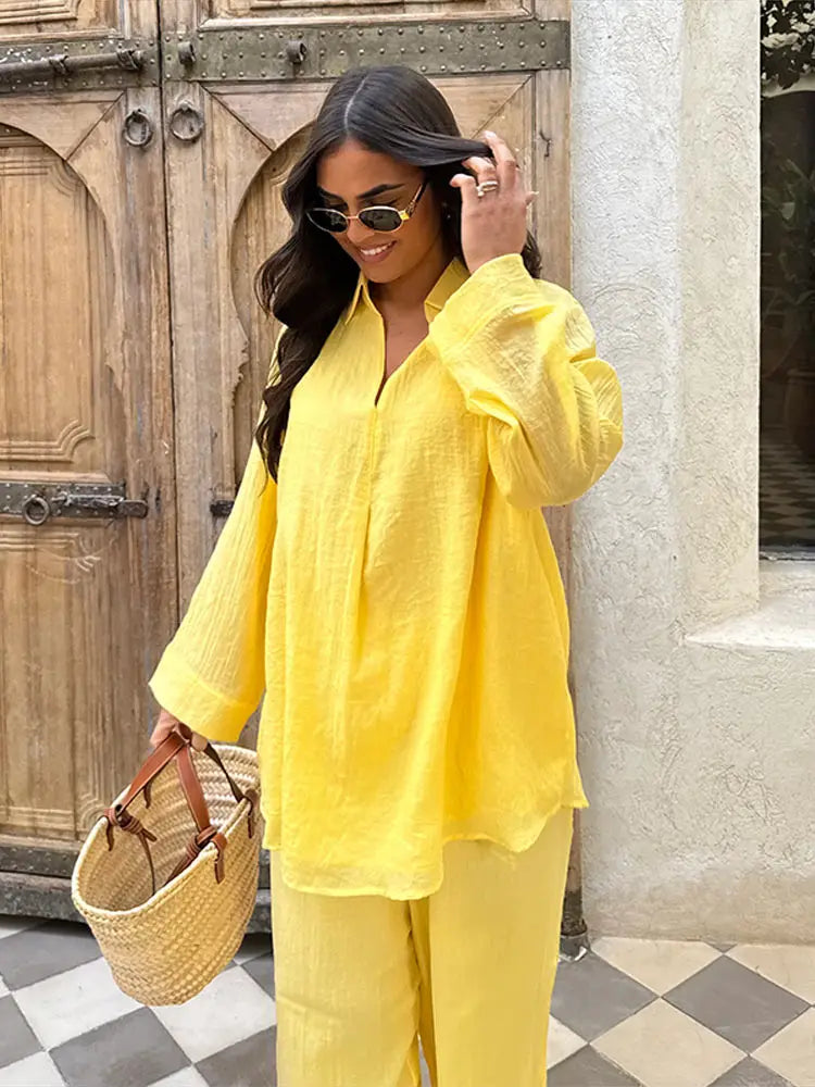 Vrouwen Oversized Top en Broek Set – Zachte V-hals, Trendy Lente Outfit 5