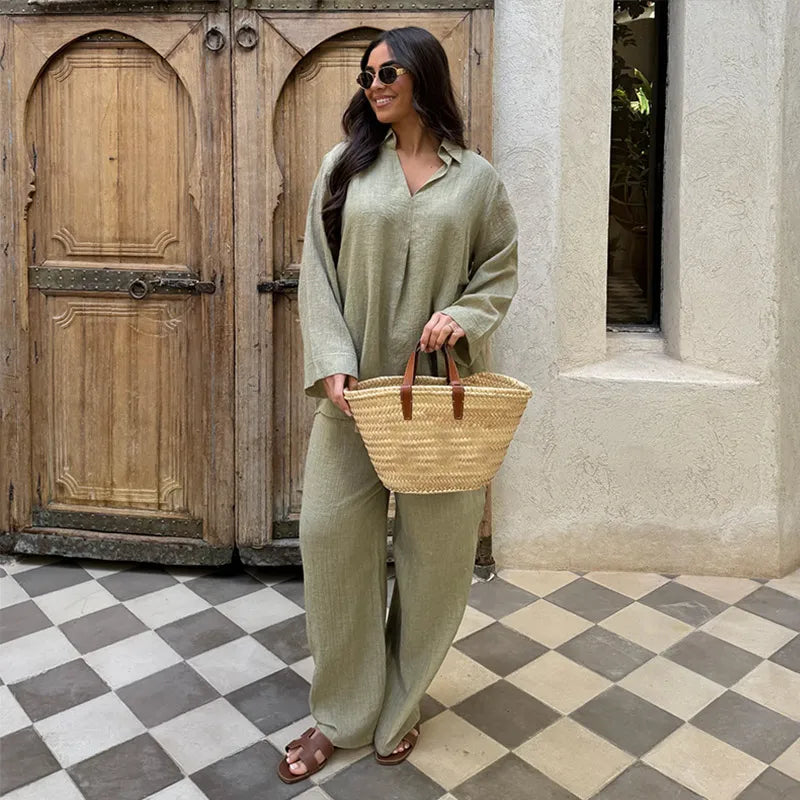 Vrouwen Oversized Top en Broek Set – Zachte V-hals, Trendy Lente Outfit 6
