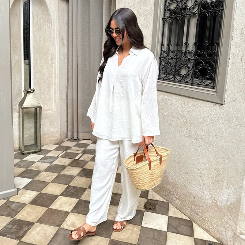 Vrouwen Oversized Top en Broek Set – Zachte V-hals, Trendy Lente Outfit 7