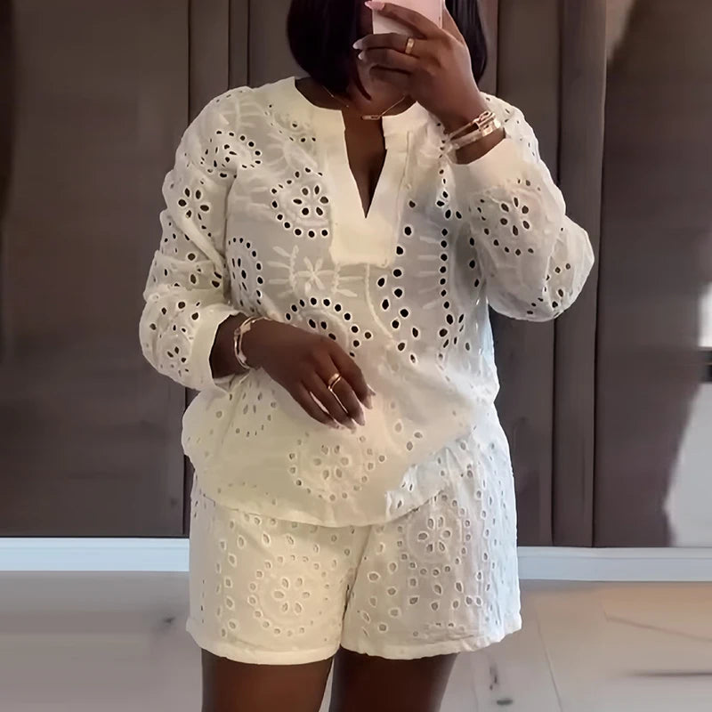Vrouwen Strand Outfit - Katoenen Twee-delige Set met V-hals, Losse Pasvorm 2