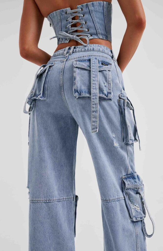 Zola Denim Set Dames - Comfortabele Cargo Stijl, Tijdloos Blauw 5