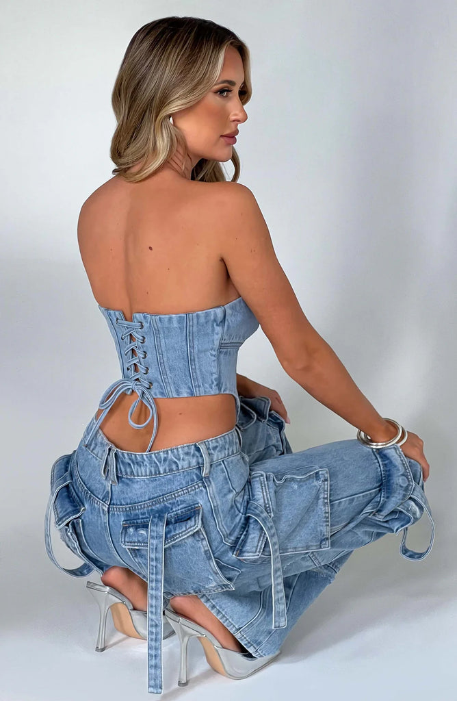 Zola Denim Set Dames - Comfortabele Cargo Stijl, Tijdloos Blauw 2