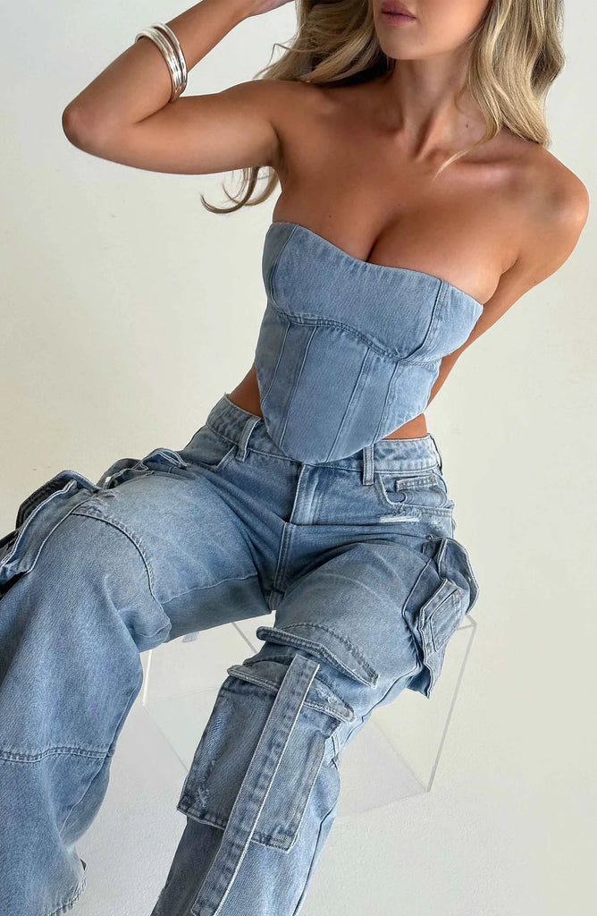 Zola Denim Set Dames - Comfortabele Cargo Stijl, Tijdloos Blauw 3