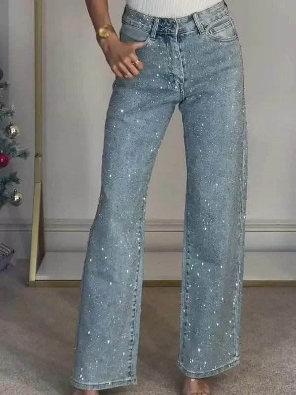 Jeans met lage taille en rechte pijpen met studs