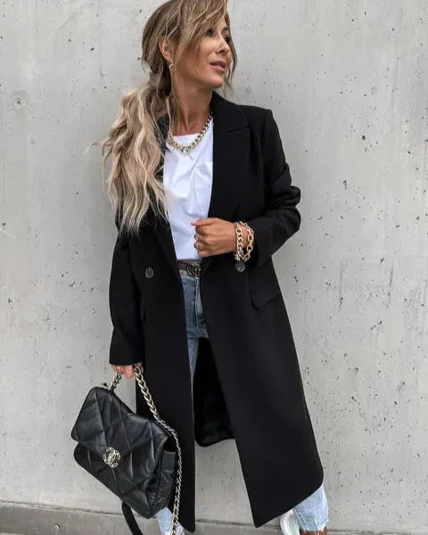 Vicky Zwarte Mantel Dames | Tijdloos Ontwerp, Elegante Pasvorm 10